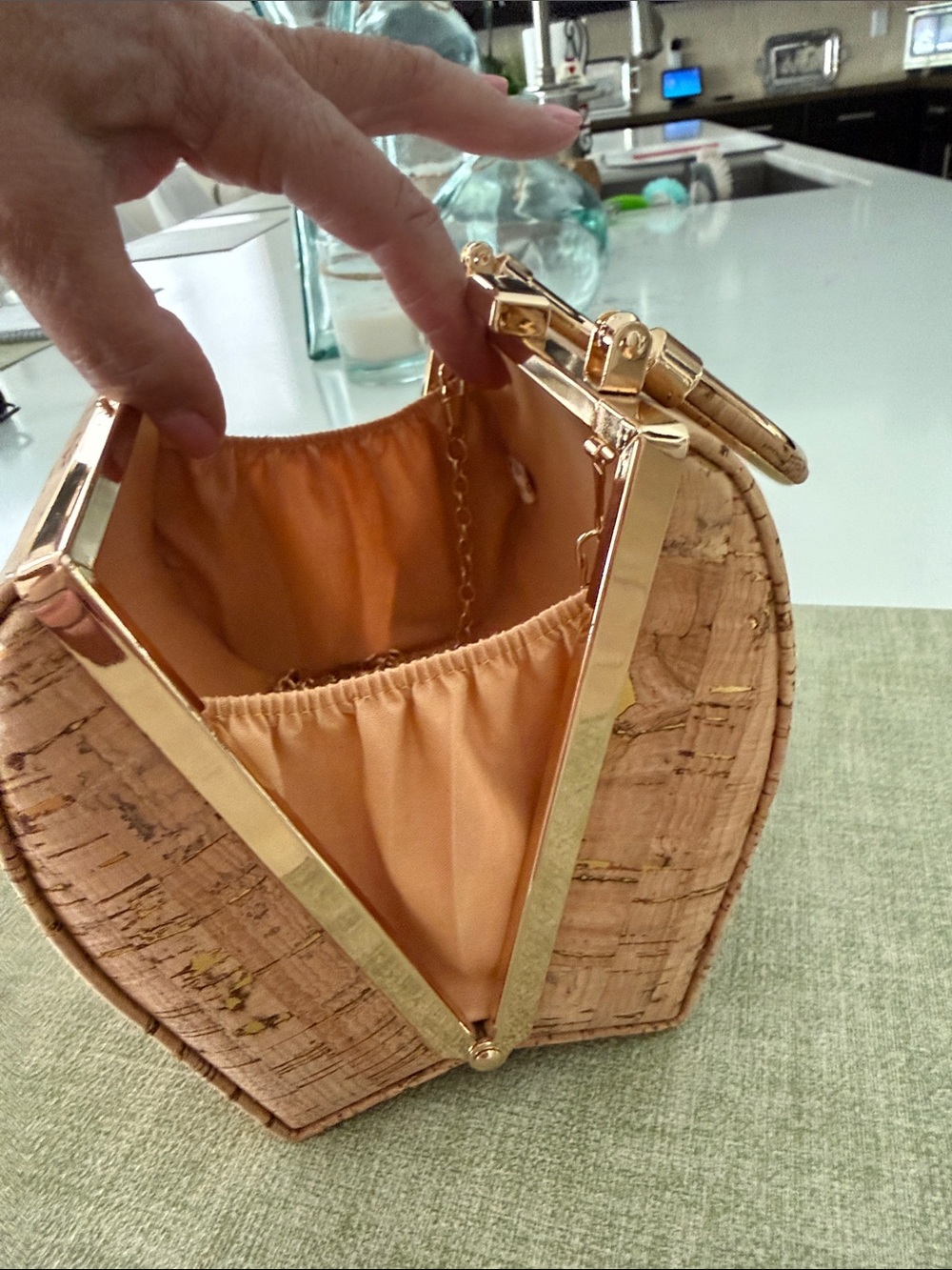 Natural Cork Hard Framed Mini Handbag with Gold Detail NEW - Picture 7 of 11